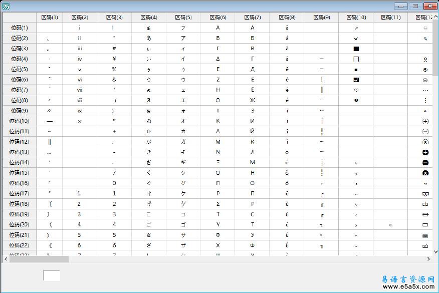 易语言汉字区位码列表