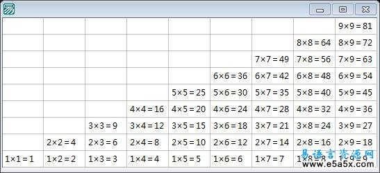 高级表格应用九九乘法表